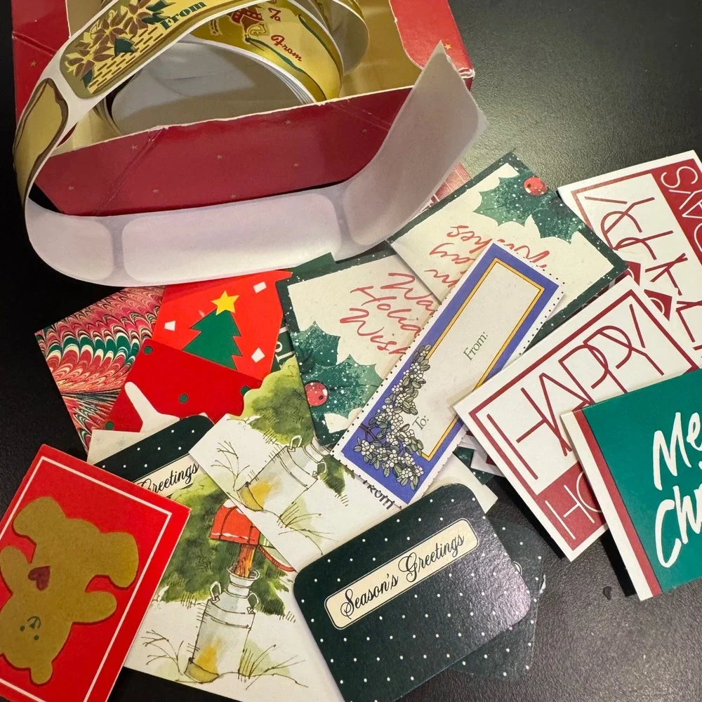 Vintage Christmas Gift Tags Labels Lot Red‎ Green Gold Retro Holiday Ephemera